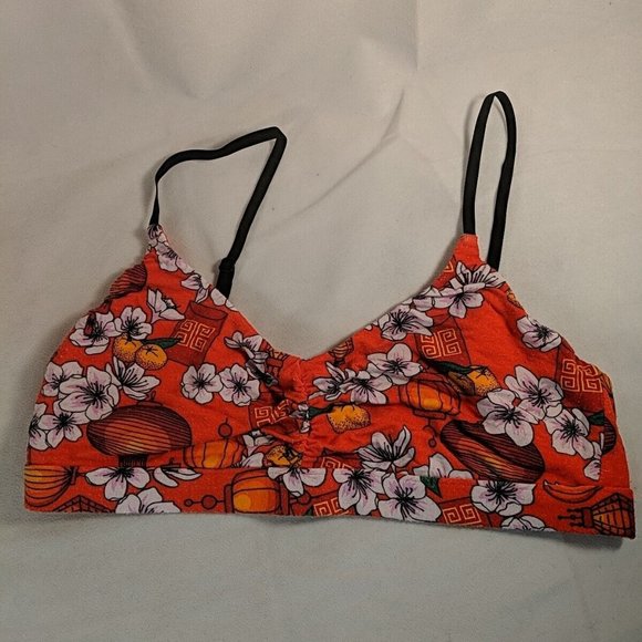 2 MeUndies Wireless Bras Green Clovers Orange Chinese Japanese Flowers Medium M - Picture 4 of 11